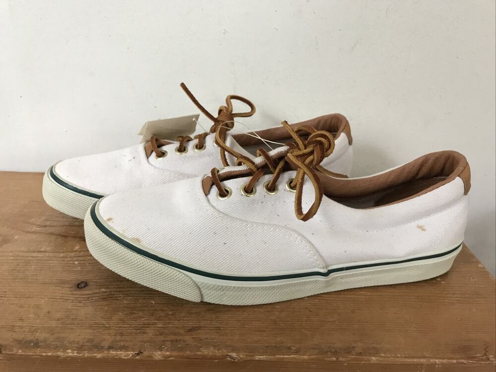 Vintage 90s Merona Mens White Canvas Leather Lace Up Boat Shoes Sneakers 7 39